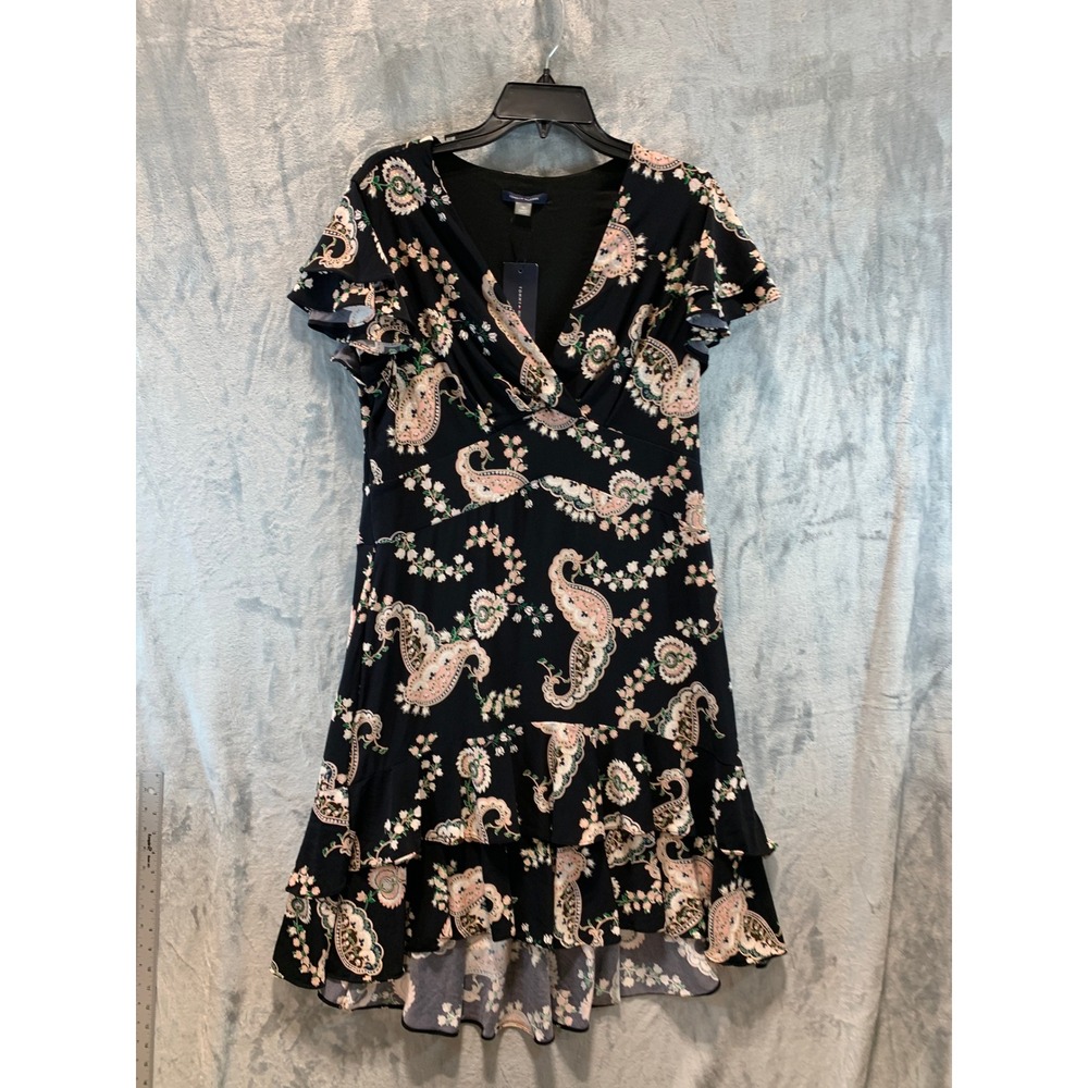 Tommy Hilfiger Navy Paisley Floral Faux Wrap Ruffle Dress A4LJ5QHH Size 12